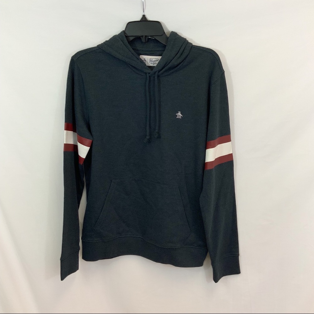 NWT Original Penguin Striped Sleeve Hoodie - Retro Football Style - Picture 2 of 5